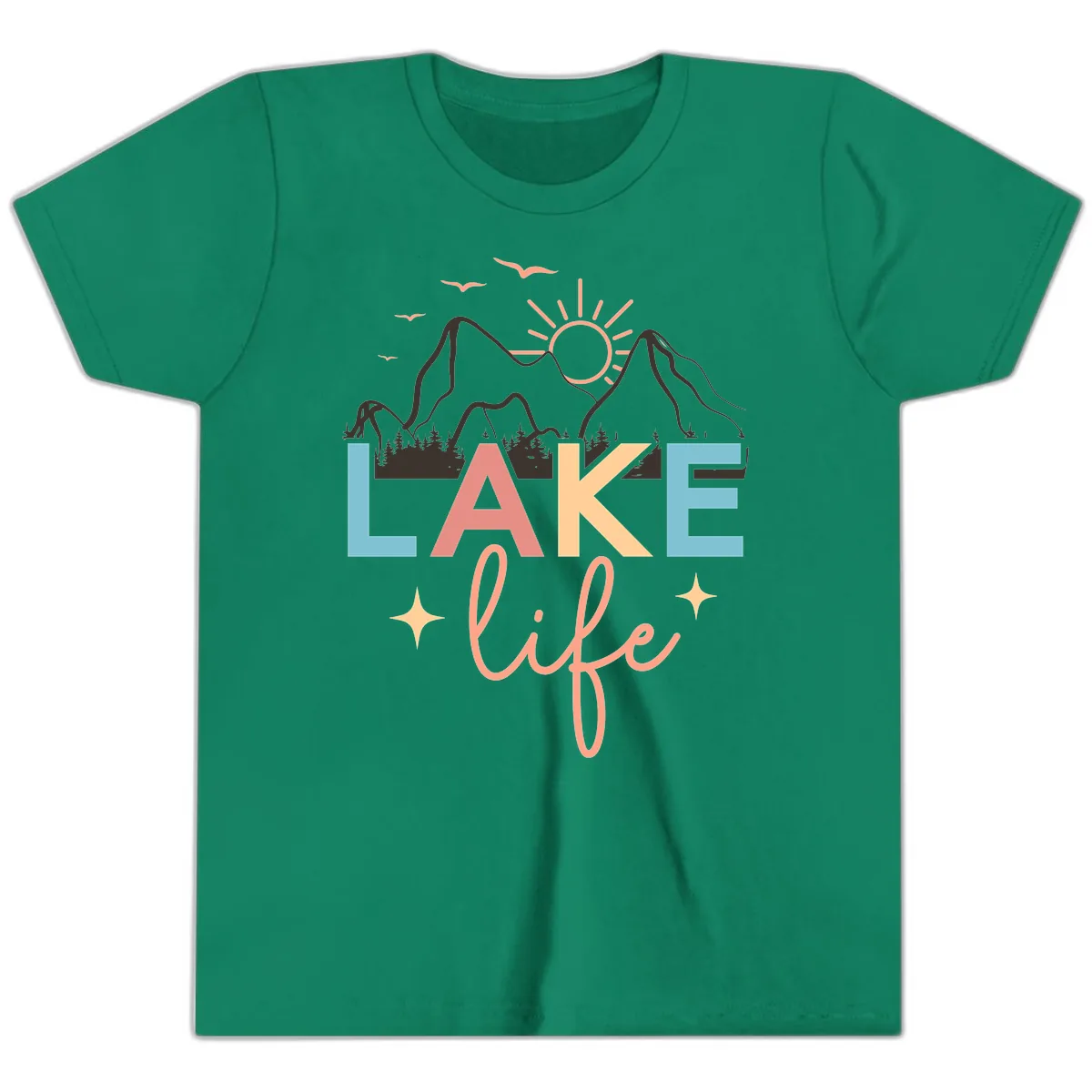 Mountain Lake Life Typography Youth T-Shirt in Kelly